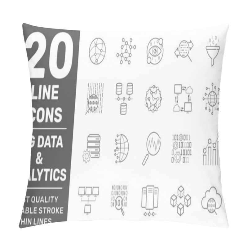 Personality  Set Of Big Data And Data Analytics Icon Set. Related Technology Vector Line Icons. Contains Such Icons As Cloud Computing, Traffic Analysis, Big Data, IoT And More. Editable Stroke. EPS 10 Pillow Covers