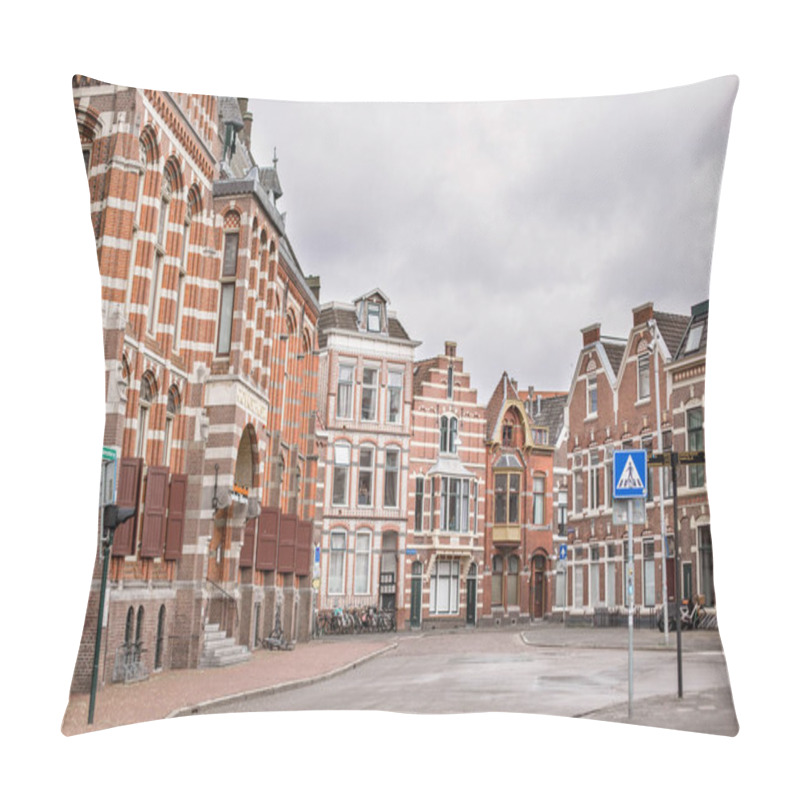 Personality  Typical Street Of The Dutch Buildings. Local Architecture In Groningen, The Netherlands. Pillow Covers