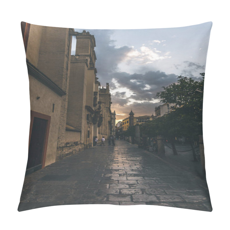 Personality  Street View At Evening Time Under Beautiful Cloudy Sky, Spain Pillow Covers