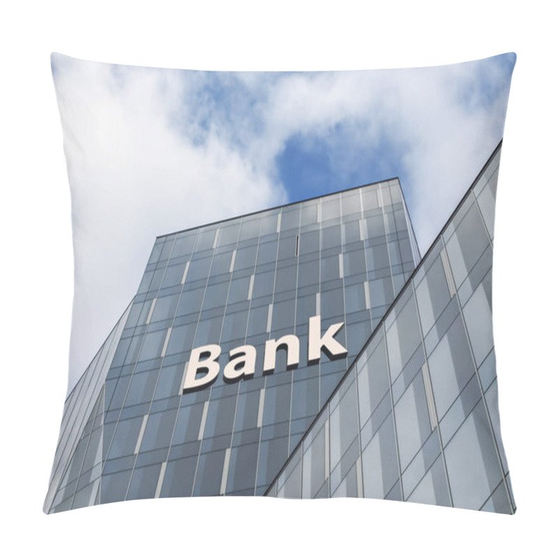 Personality  Volumetric Inscription Bank On The Glass Wall Of The Building Pillow Covers