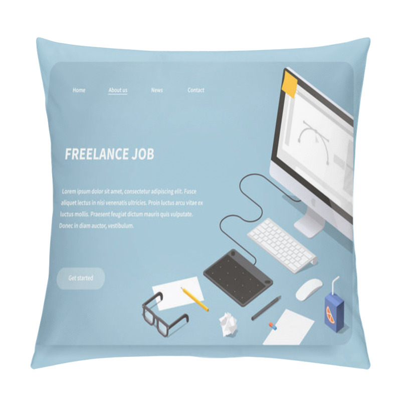 Personality  Isometric Freelancer Job Landing Page Pillow Covers