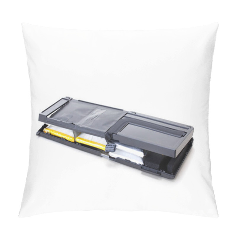 Personality  Damaged Swollen Lithium Polymer, Li-ion Batteries For Laptop Isolated On White Background. Pillow Covers