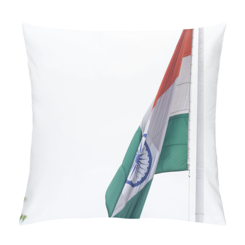 Personality  India Flag Flying High At Connaught Place With Pride In Blue Sky, India Flag Fluttering, Indian Flag On Independence Day And Republic Day Of India, Tilt Up Shot, Waving Indian Flag, Har Ghar Tiranga Pillow Covers