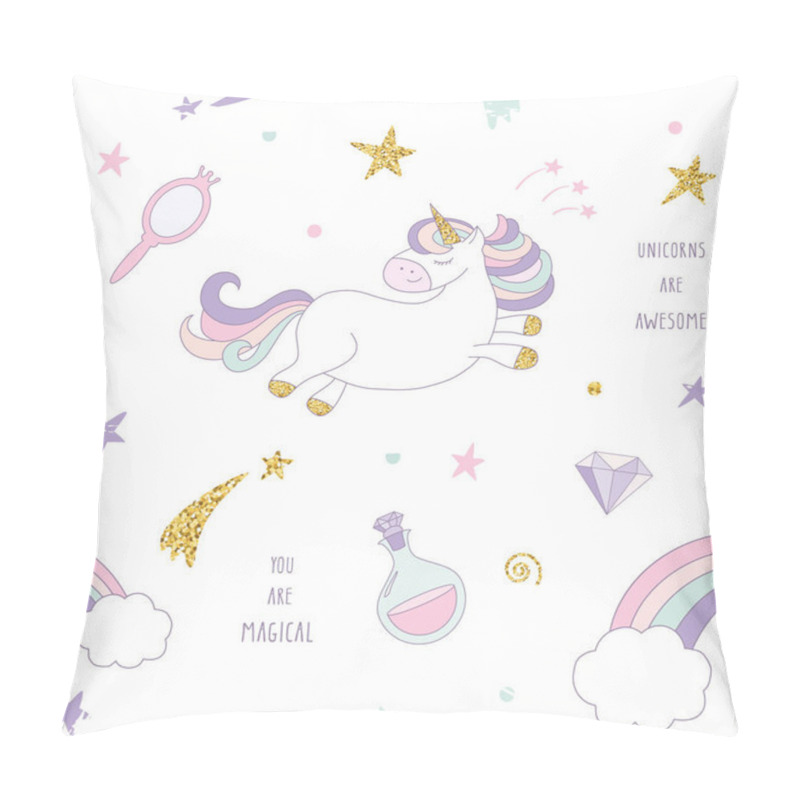 Personality  Unicorn Magic Seamless Pattern Background With Rainbow, Stars And Diamonds. For Print And Web. Pillow Covers