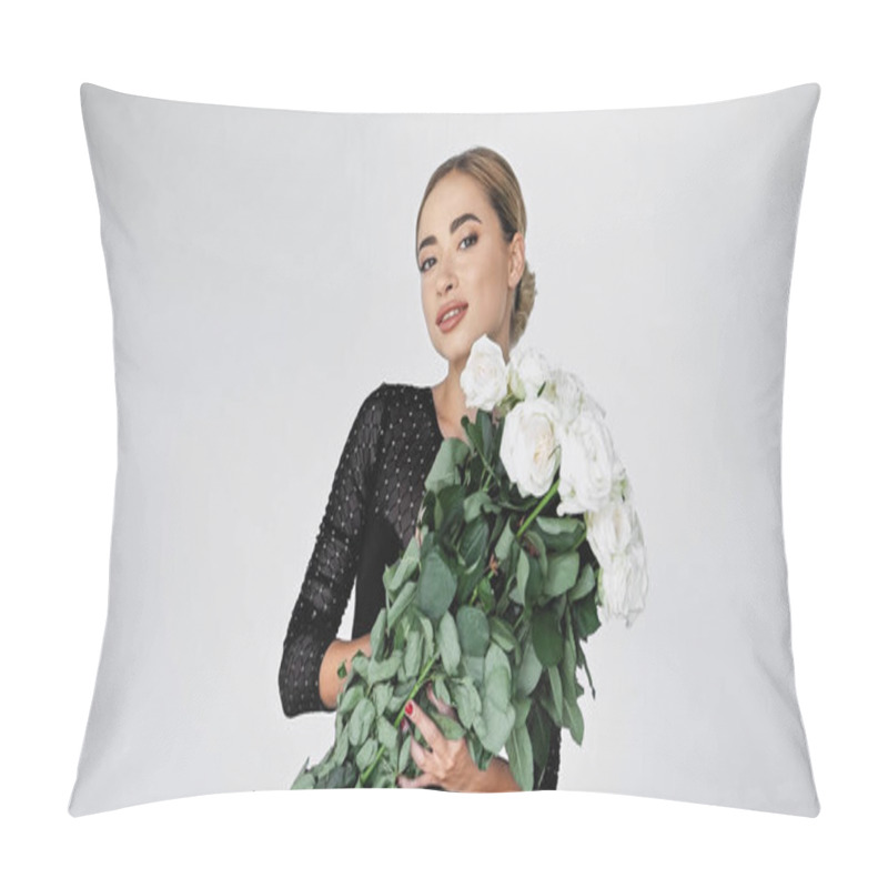 Personality  Cheerful Ballerina Holding Bouquet Of Flowers On White Pillow Covers