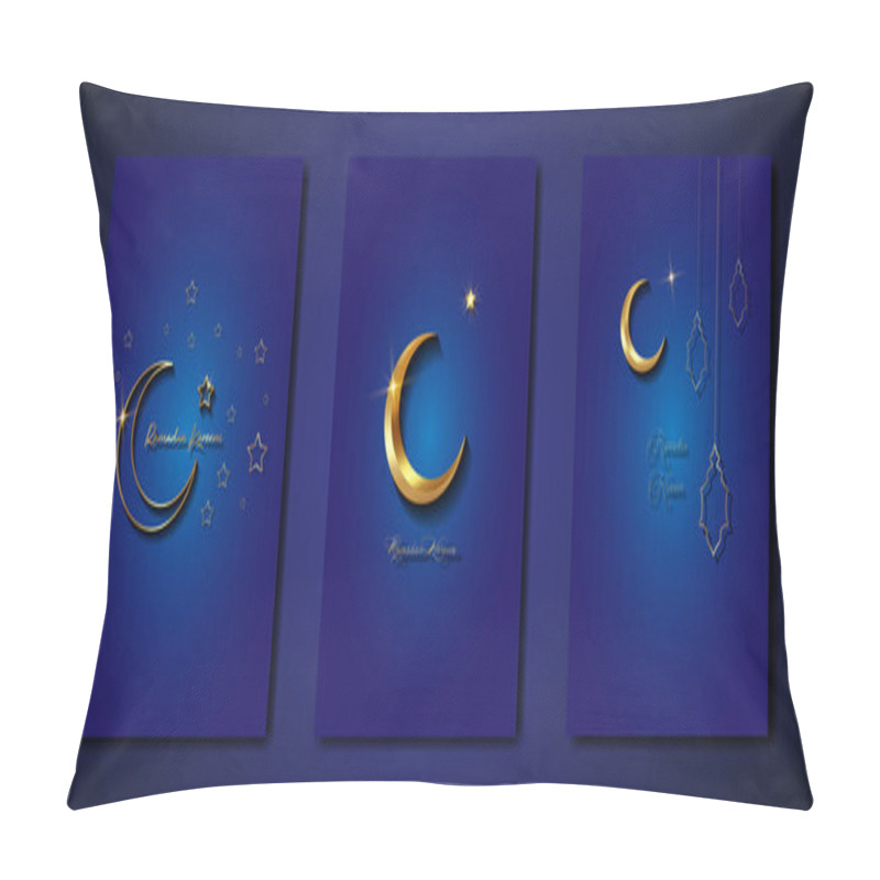 Personality  Ramadan Kareem 2021 Vector Set Greeting Card. Gold Half Moon On Blue Background. Golden Holiday Poster With Text, Islamic Symbol. Concept Muslim Religion Banner, Flyer, Party Invitation, Sale Shop Pillow Covers