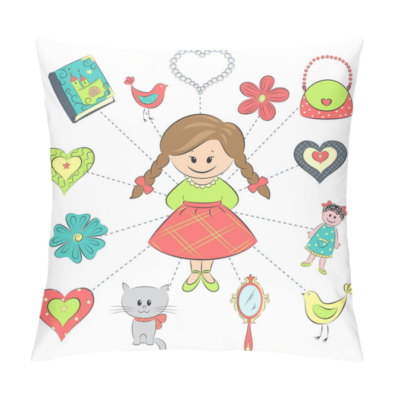 Personality  Girl And Her Things Pillow Covers