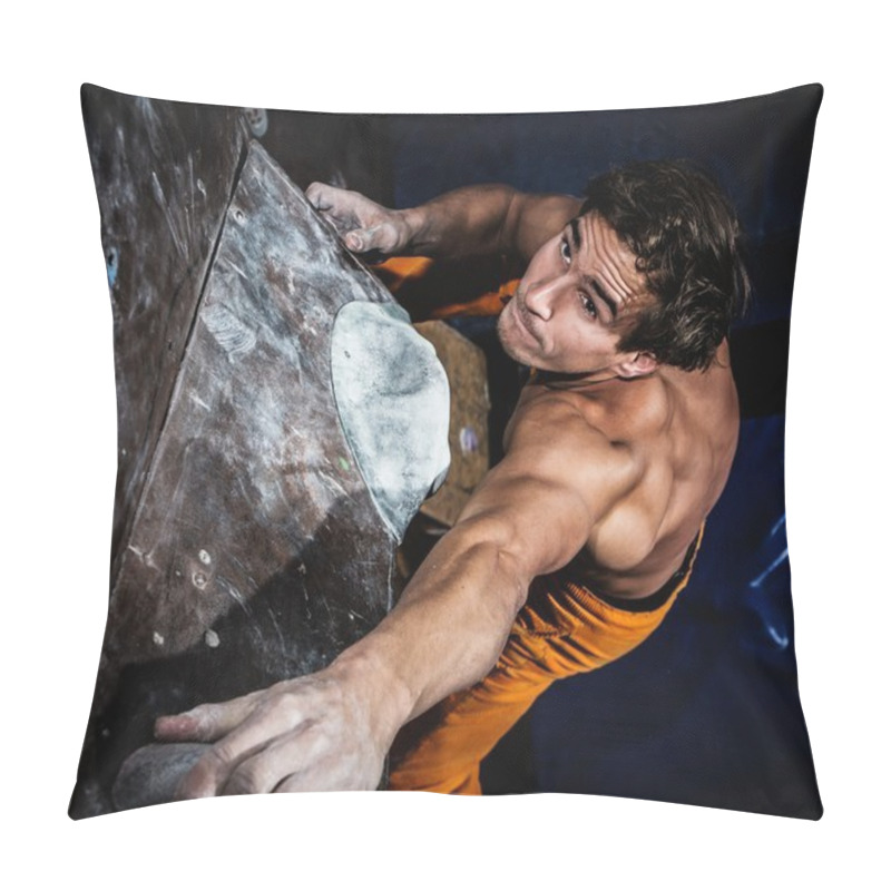 Personality  Muscular Man Practicing Rock-climbing On A Rock Wall Indoors  Pillow Covers