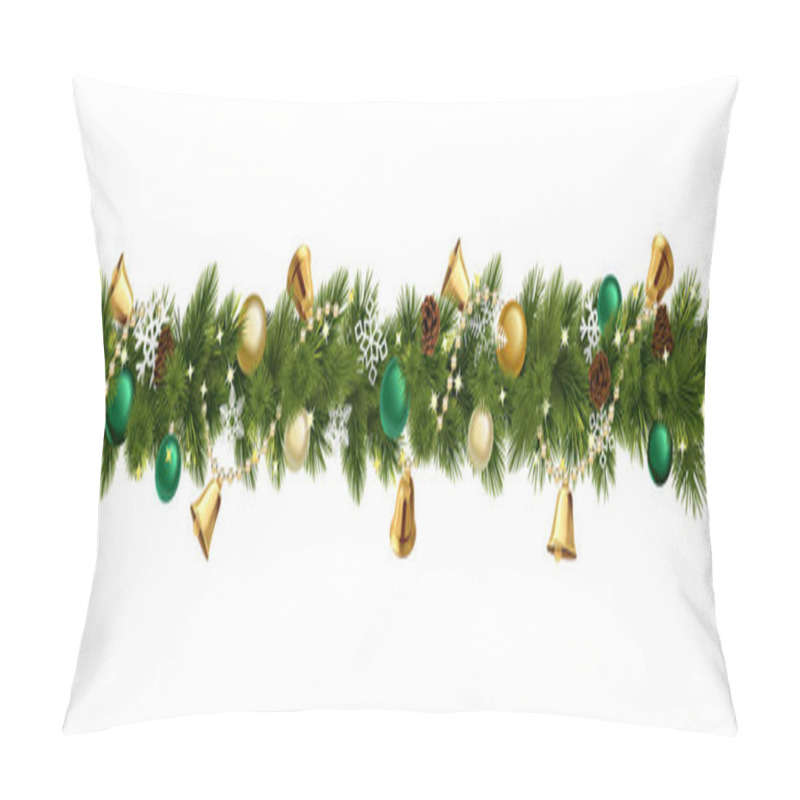 Personality  Vector Christmas Branches Border With Bells Isolated On White Background Pillow Covers