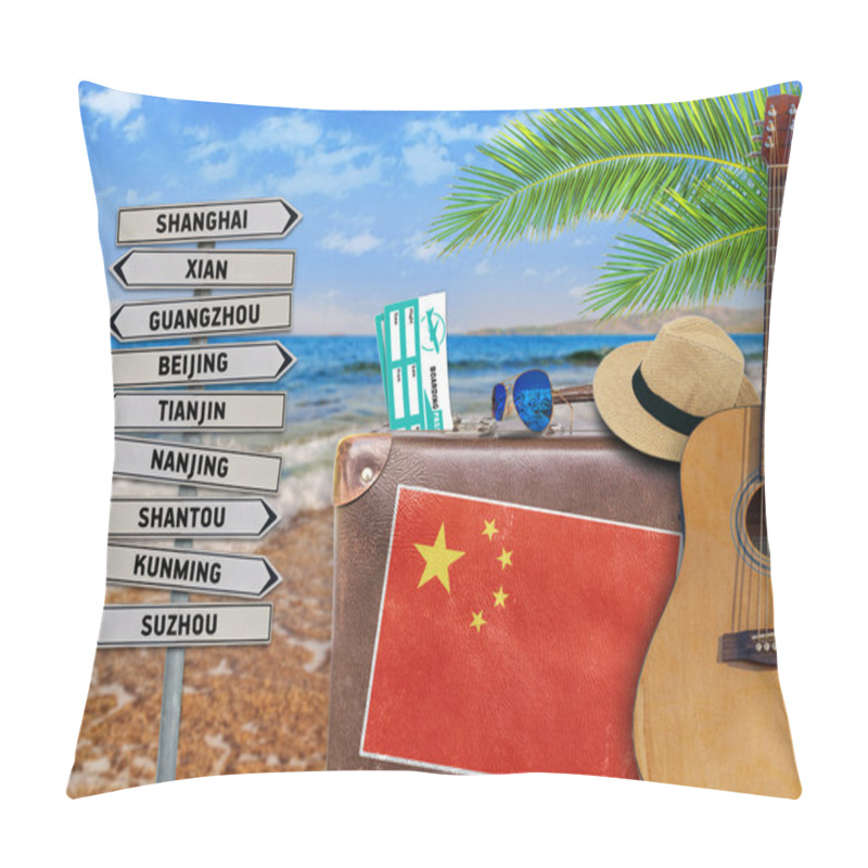 Personality  Concept Of Summer Traveling With Old Suitcase And China Town Sign Pillow Covers