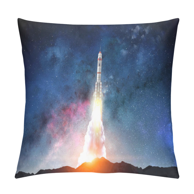 Personality  Rocket Space Ship . Mixed Media Pillow Covers