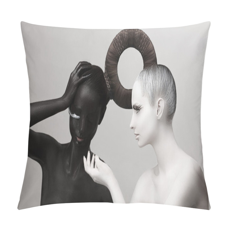 Personality  Ying & Yang Symbol. East Culture. Women Painted Body In Black & White Pillow Covers