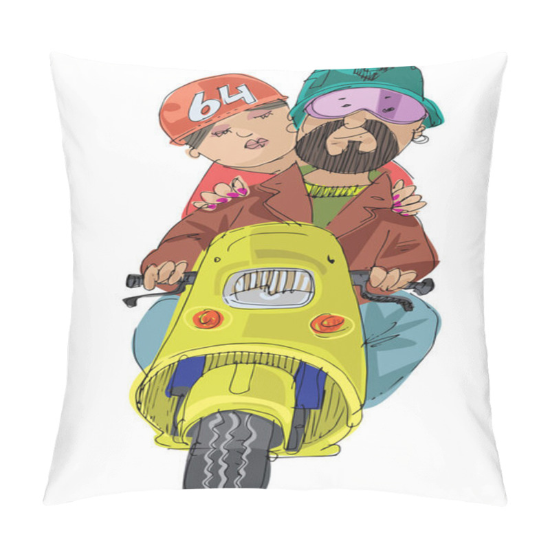 Personality  A Young Couple Riding On Scooter. Pillow Covers