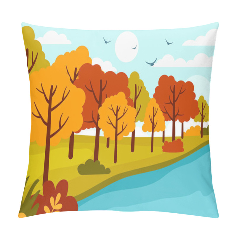 Personality  Autumn Landscape Background Vector Illustration With Mountains, Fields, Trees And Fall Leaves In Flat Cartoon Natural Season Panorama Templates Pillow Covers