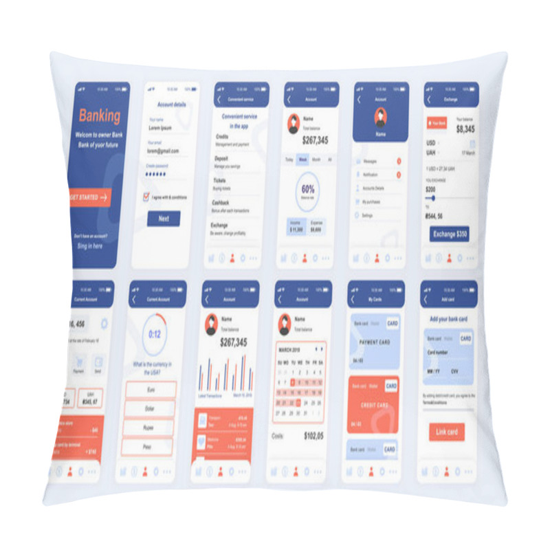 Personality  Set Of UI, UX, GUI Screens Banking App Flat Design Template For Mobile Apps, Responsive Website Wireframes. Web Design UI Kit. Banking Dashboard. Pillow Covers