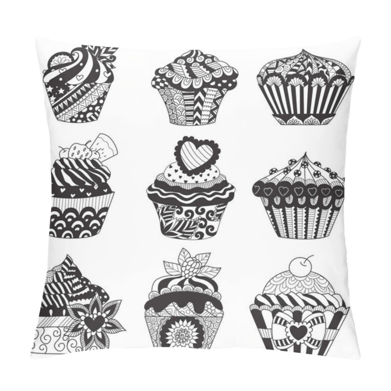 Personality  Set Of Zendoodle Cupcakes For Design Element,background And Other Design Element. Pillow Covers