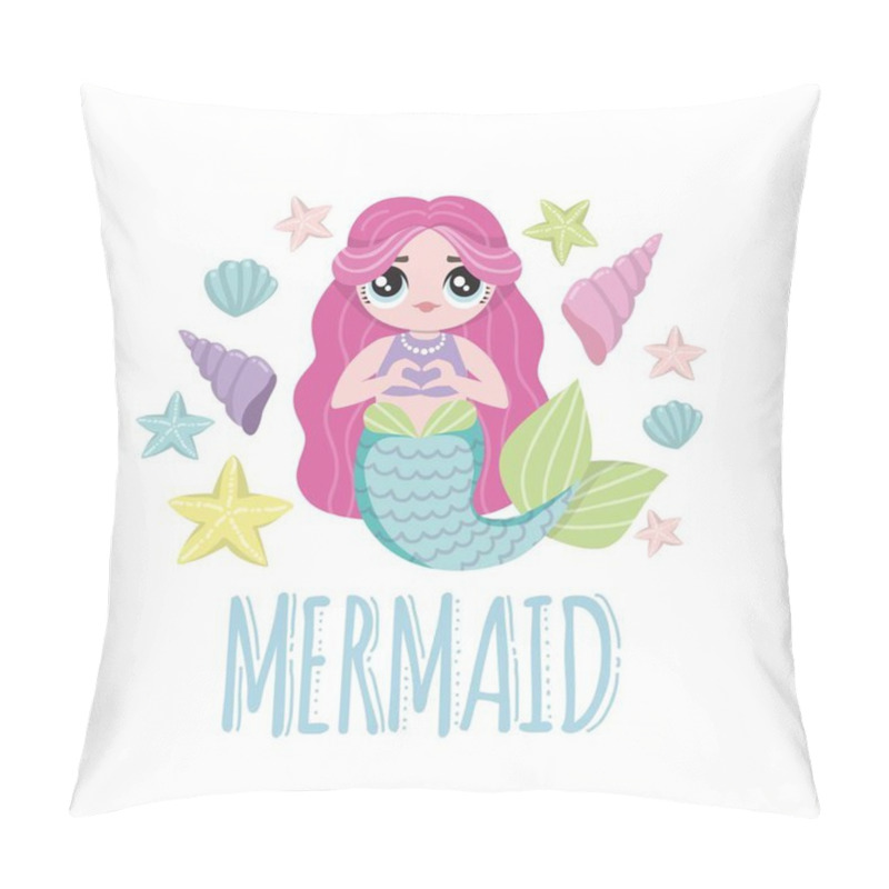 Personality  Mermaid With Pink Hair. Lol Dolls. Vector Illustrations. Pillow Covers