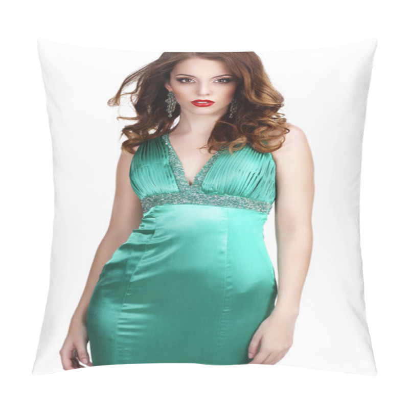 Personality  Luxury. Shapely Woman In Silky Sleeveless Classic Dress Pillow Covers