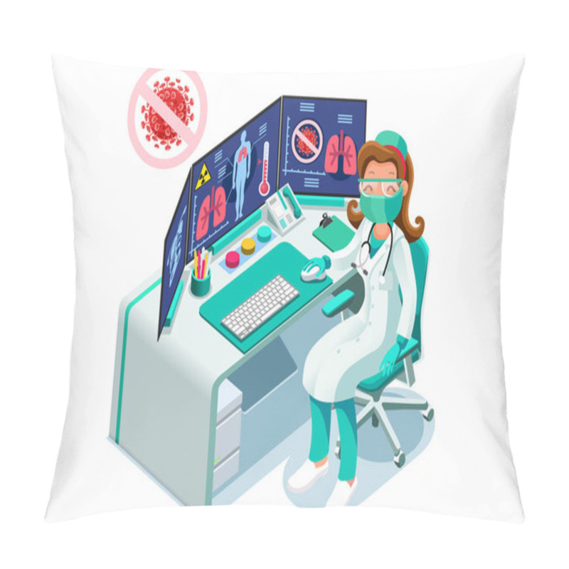 Personality  Symbolic Alert, Infection Risk Symbol. Coronavirus Virus Infected Person With Fever, Coronaviruses Signs And Symptoms. Global Health Caution To Viruses Pandemic Outbreak. Medical Concept. Vector Pillow Covers