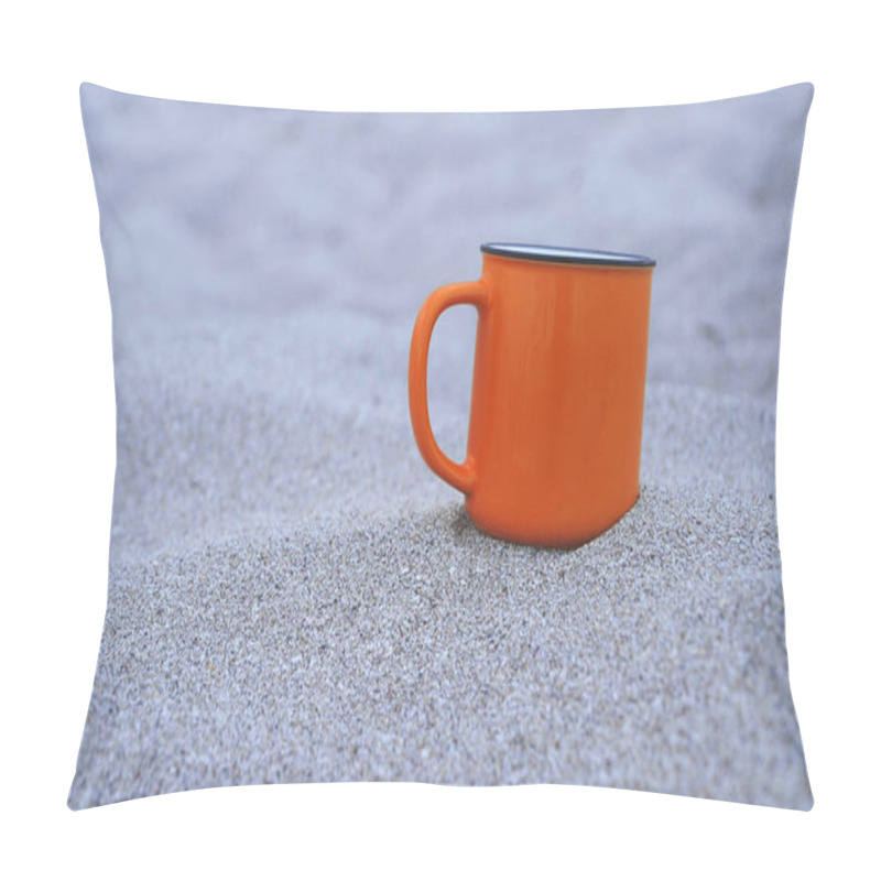 Personality  Hot Cup Of Tea . Good Morning Concept. Orange Cup On Sand. Pillow Covers