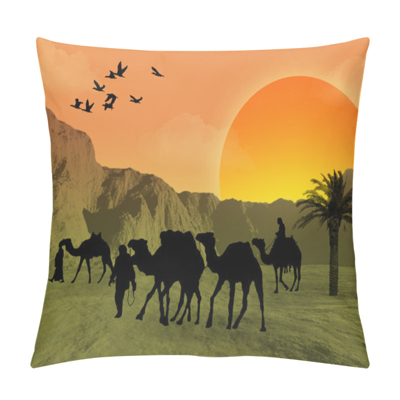 Personality  Bedouins With Camels Background Pillow Covers