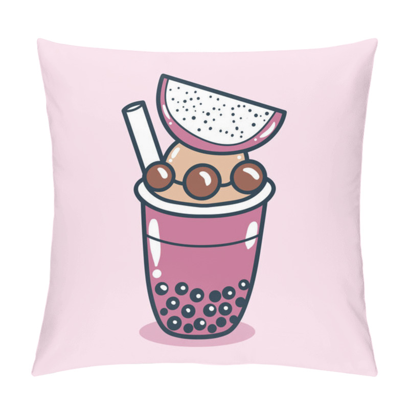 Personality  Bubble Tea Drink With Dragon Fruit Toping Illustration Pillow Covers