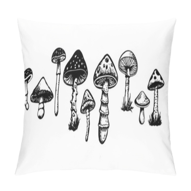 Personality  Mushrooms Set Hand Drawn Illustrations, Vector. Pillow Covers