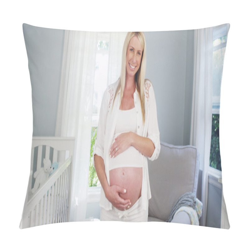 Personality  Beautiful Pregnant Woman Standing In Nursery Pillow Covers