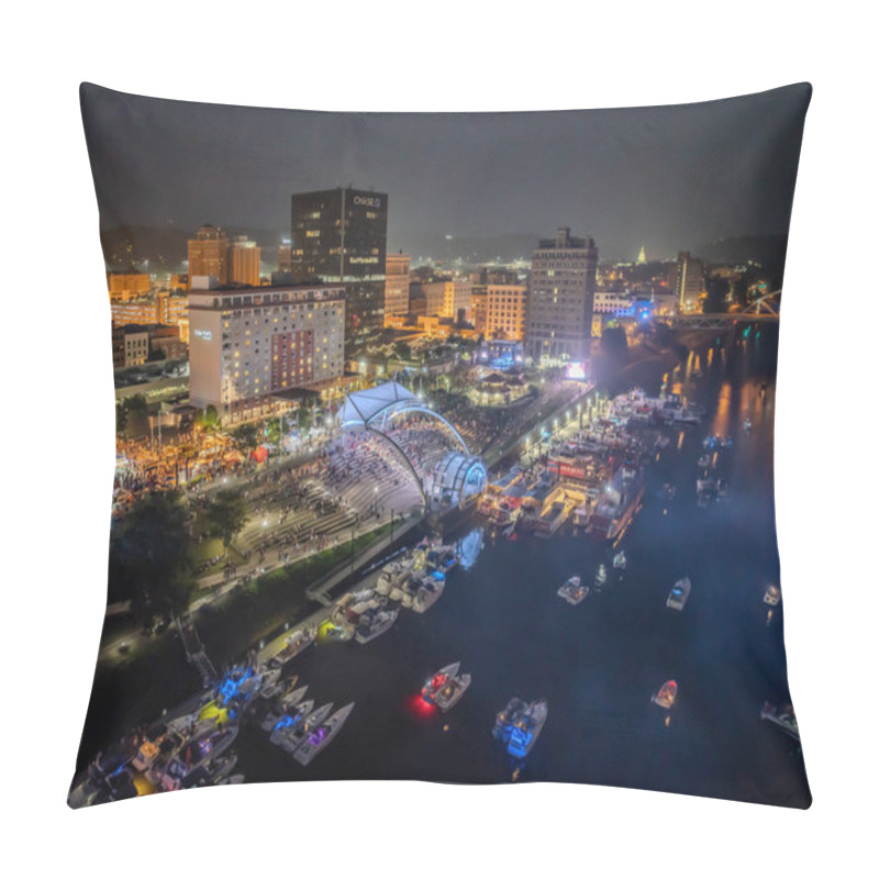 Personality  Immerse Yourself In The Enchanting Beauty Of A Cityscape At Night With This Stunning Aerial Photograph. The Vibrant City Lights, Mirrored In The Tranquil Waters Below, Create A Captivating Spectacle. The Illuminated Boats, Floating Like Glowing Jewel Pillow Covers