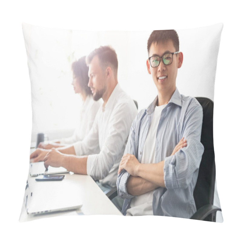 Personality  Ethnic Team Leader Smiling For Camera Pillow Covers