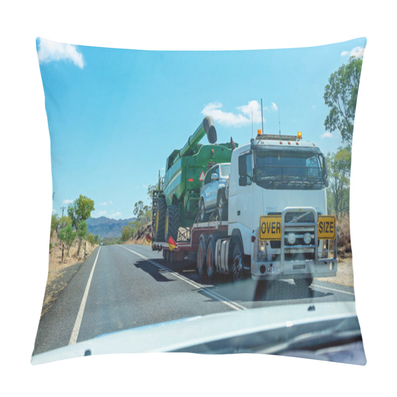 Personality  Truck Transporting A Car And Farm Machinery On Country Highway Pillow Covers