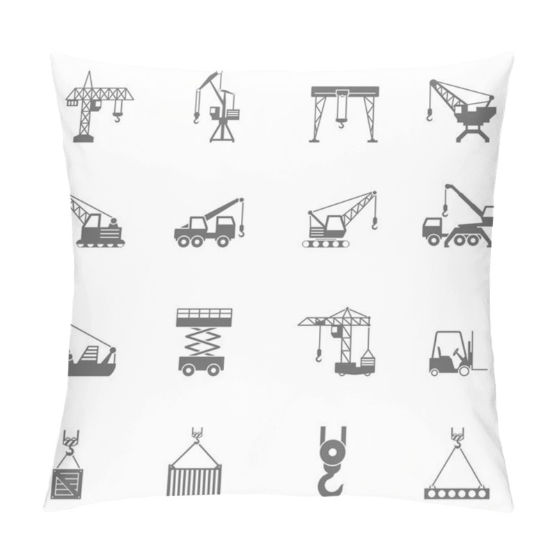 Personality  Building Construction Crane Black Icons Set Pillow Covers