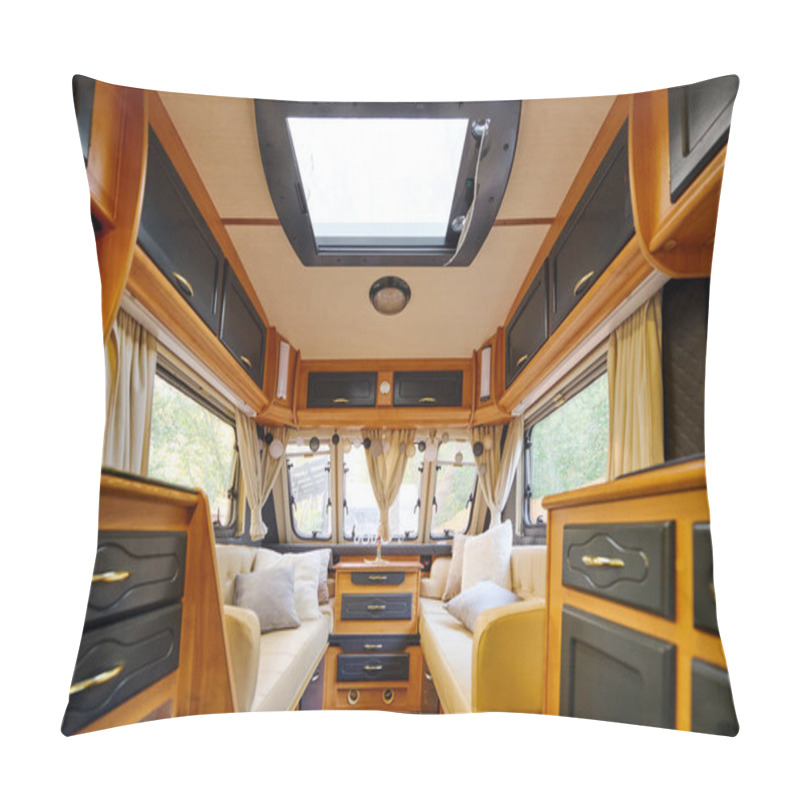 Personality  Camper Van With Comfortable Couches And Large Windows Offering Scenic Views. Pillow Covers