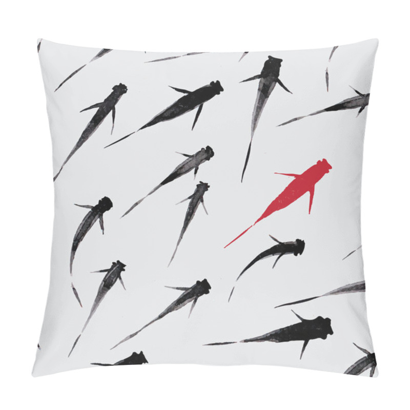 Personality  Seamless Background With Little Fishes Hand-drawn In Traditional Japanese Painting Style Sumi-e. Pillow Covers