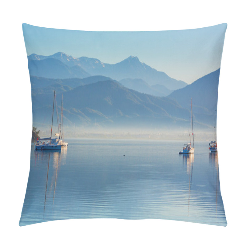 Personality  Anchored Yachts At Misty Morning Pillow Covers