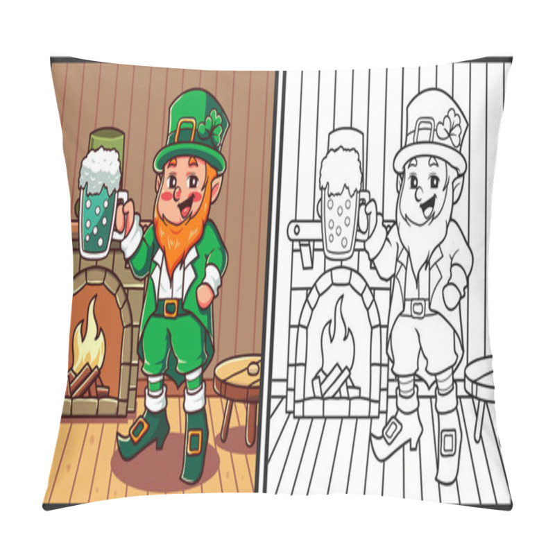 Personality  St Patrick Is Holding A Drink Inside The House Near The Campfire Coloring Page Illustration Pillow Covers