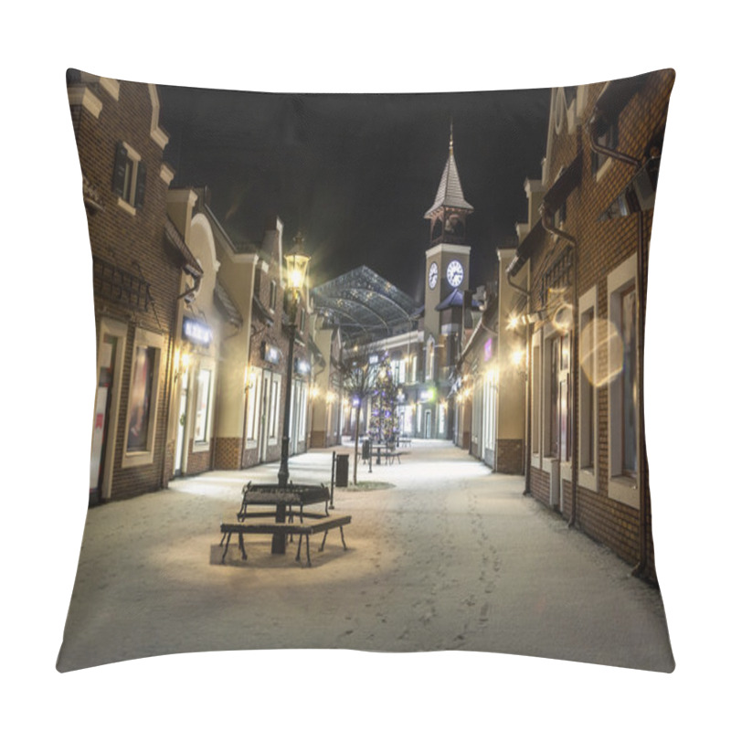 Personality  Night Landscape Of Winter Street With Tower Clock Pillow Covers