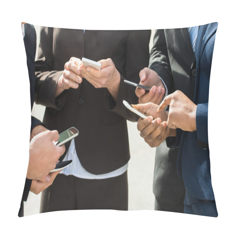 Personality  Businesspeople Hands With Mobile Phones Pillow Covers