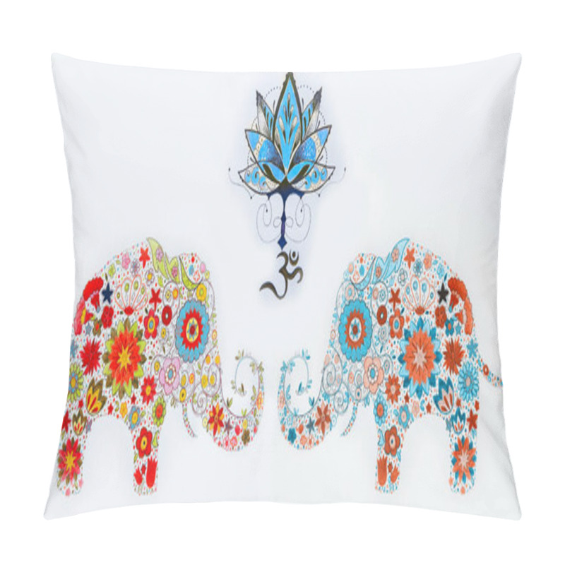 Personality  Set Of Sketches Of Lotus And Elephants In Flowers On A White Background. Pillow Covers