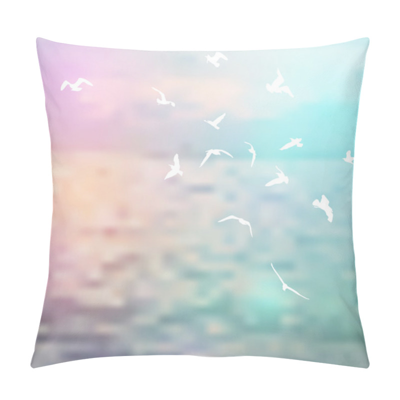 Personality  Silhouette Birds, Sky And Sea Blue Background. Vector Pillow Covers