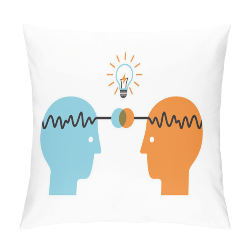 Personality  Two Profile Faces With Light Bulb. Brainstorming Infographics. Pillow Covers