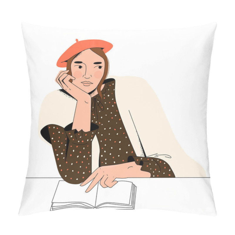 Personality  A Girl In A Beret Reading A Book Pillow Covers