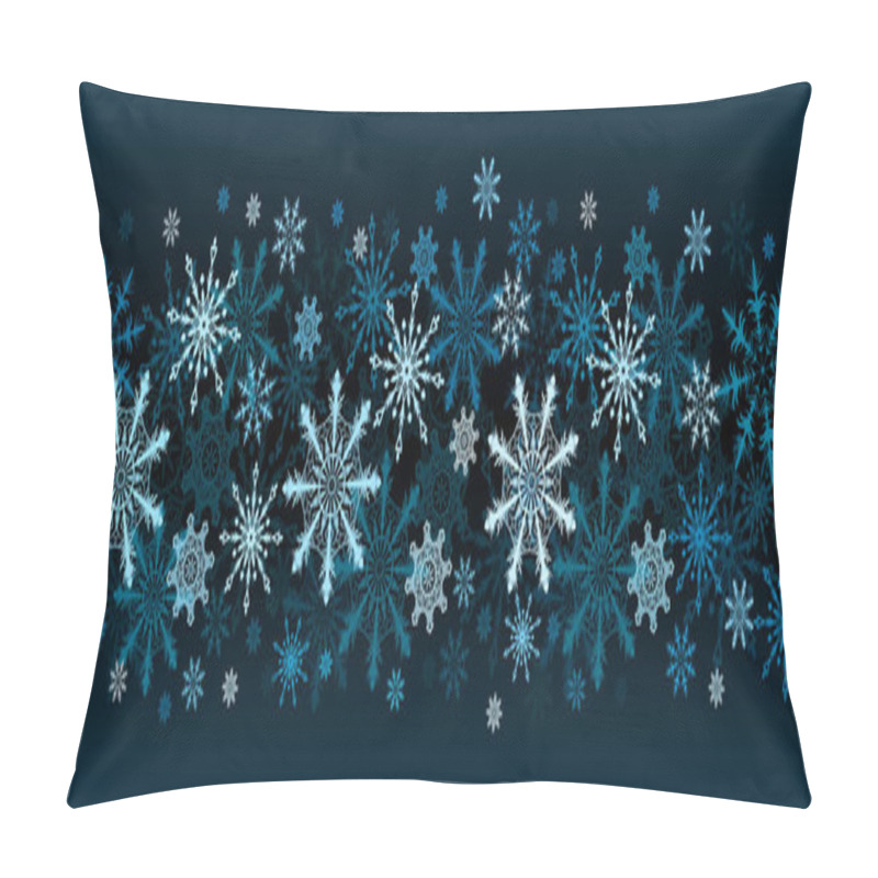 Personality  Winter Line Seamless Vector Background - Snowflakes On Dark Blue Pillow Covers