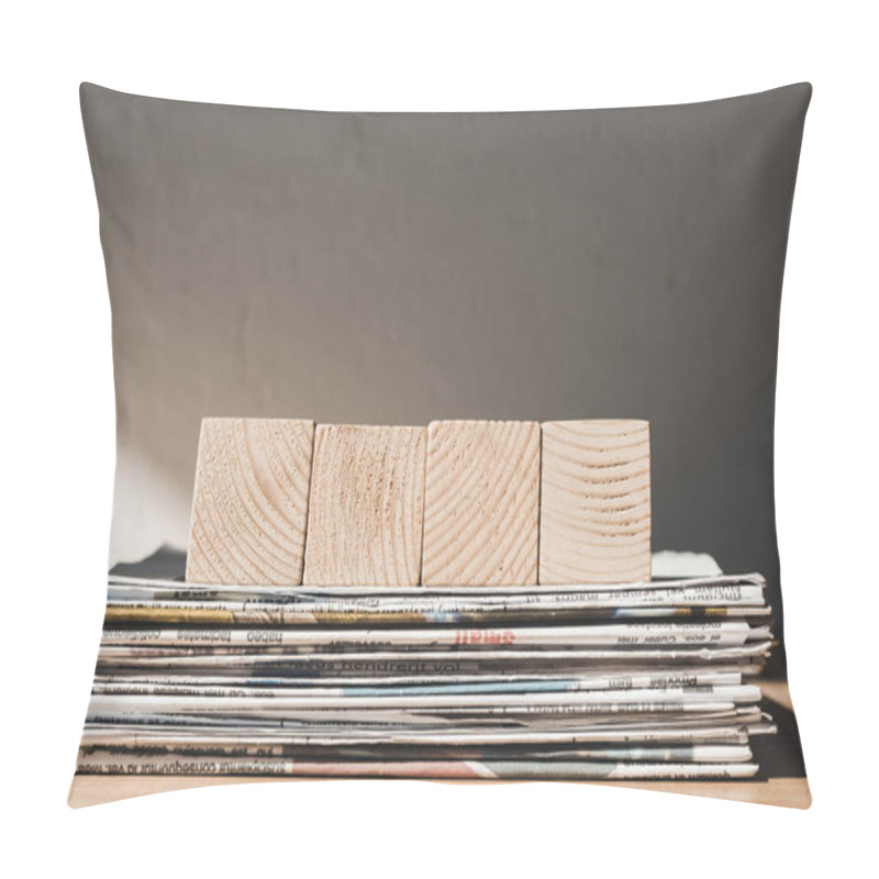 Personality  Empty Wooden Blocks With Copy Space On Pile Of Print Newspapers Pillow Covers