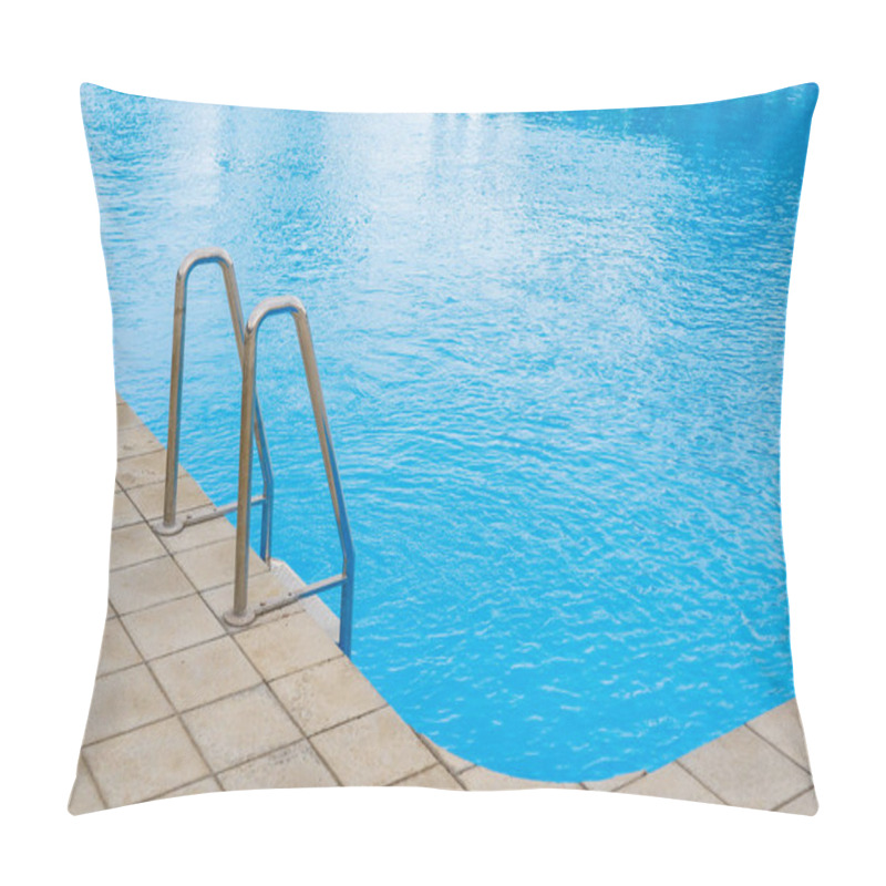 Personality  Swimming Pool With Selective Focus On Metal Stairs And Copy Space Pillow Covers