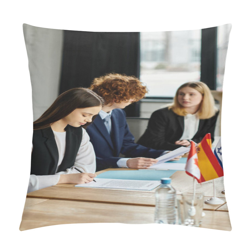 Personality  Teenagers Participate In A UN Model Conference, Engaging In Diplomatic Discussions And Negotiations. Pillow Covers