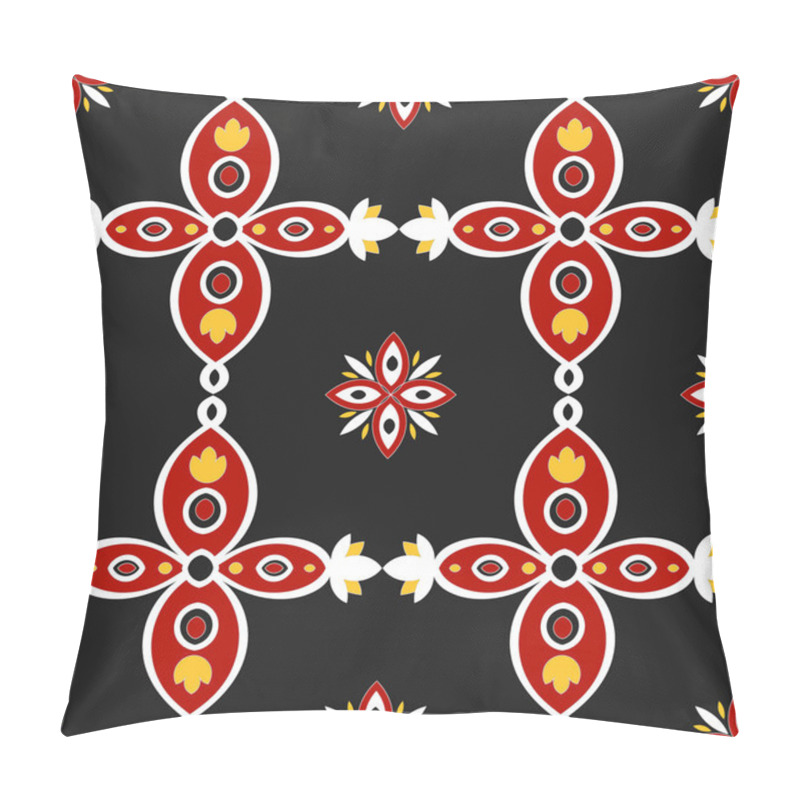 Personality  Portuguese Tiles Azulejos Pattern Vector Seamless. Black, Yellow, White And Red Traditional Tiles Ornament Pillow Covers