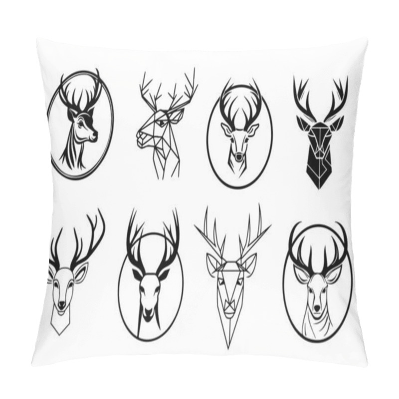 Personality  Deer Head Logo Sketch Hand Drawn In Doodle Style Illustration Pillow Covers