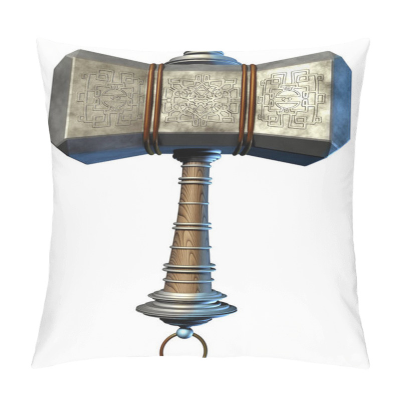 Personality  Norse Mythology Hammer Object From The Viking Age As A Powerful Mystic Weapon Isolated On A White Background As A 3D Illustration. Pillow Covers