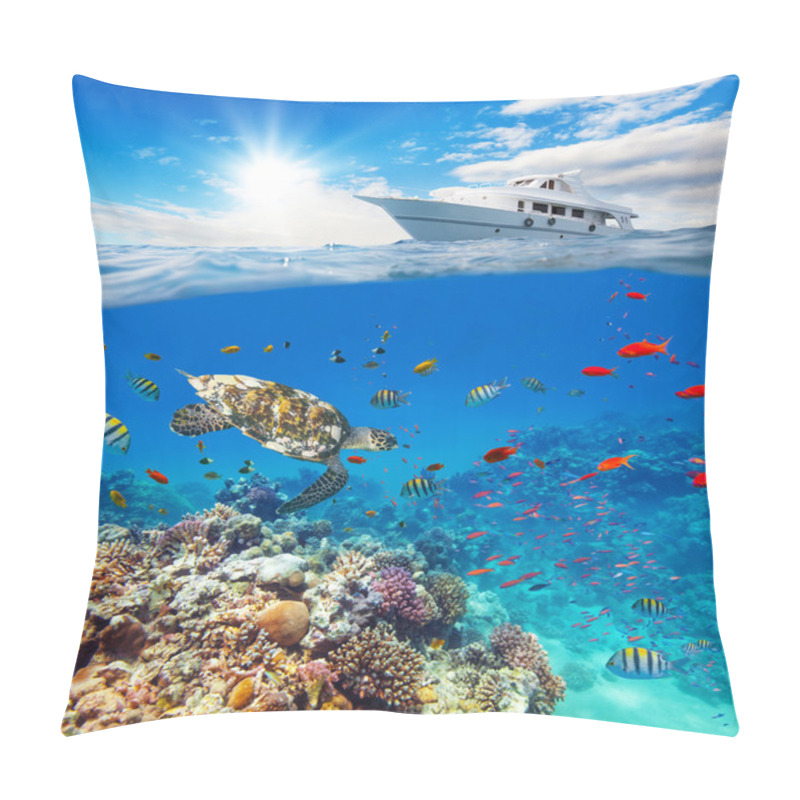 Personality  Underwater Coral Reef With Horizon And Water Surface Pillow Covers